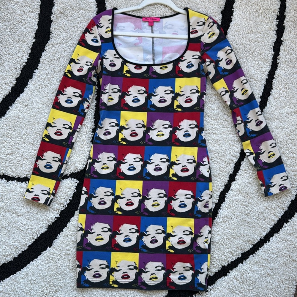 Rare Betsey Johnson Marilyn Monroe Warhol Inspired Pop Art Faces Dress (size M)